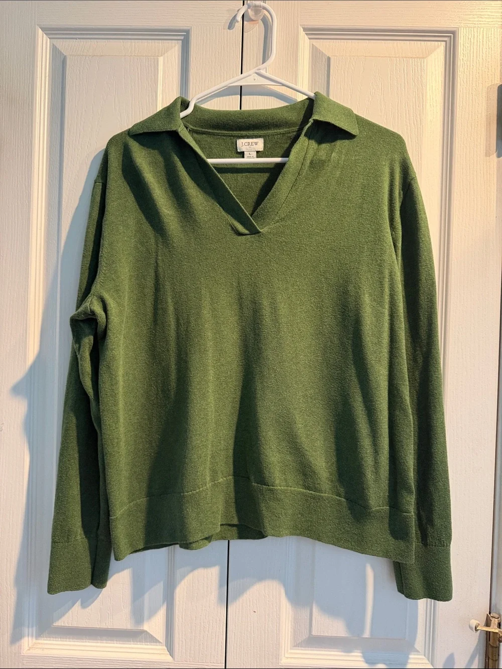 J. Crew Olive Green Collared V-Neck Sweater